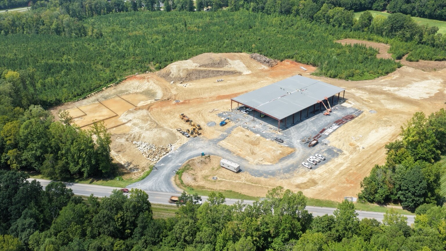 Closer aerial view of the Carolina Facilities building under construction